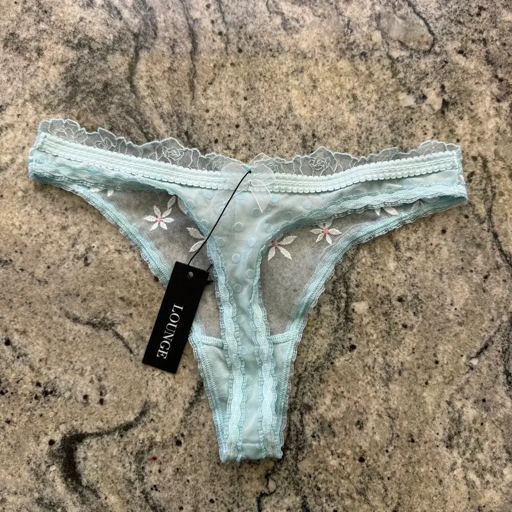 Lounge Underwear Womens XS blue lace thong floral mesh